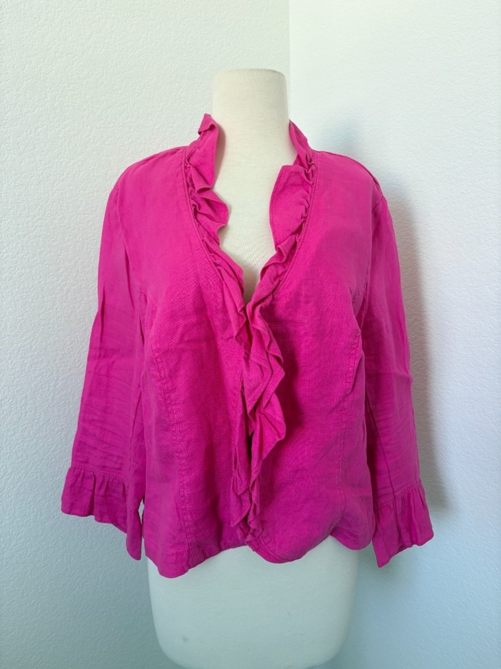 INC 3X International Concepts Hot Pink Ruffle-Trim 100% Linen Feminine